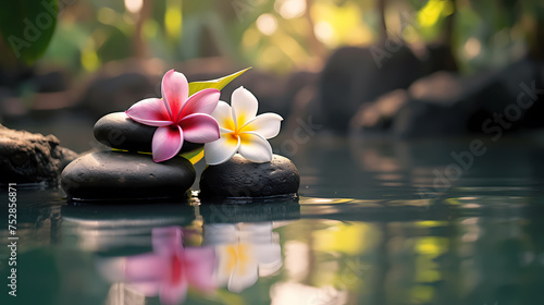 Soothing zen background with pebbles and flowers