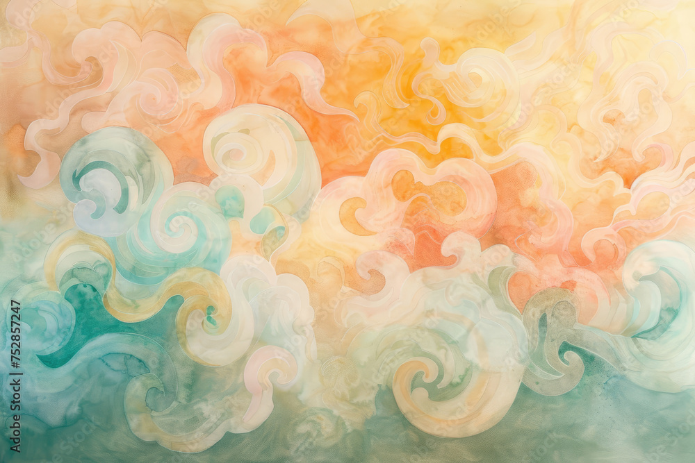 A soft, watercolor painting of swirling clouds in pastel hues, perfect for a calming background. A soft, watercolor painting of swirling clouds in pastel hues, perfect for a calming background.
