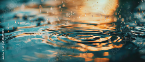 Golden sunset ripples captured in a tranquil water droplet dance.
