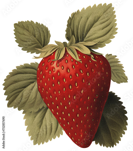 Strawberry isolated on transparent background old botanical illustration (ID: 752857690)