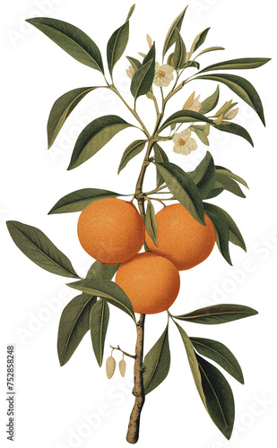 Tangerine isolated on transparent background old botanical illustration (ID: 752858248)