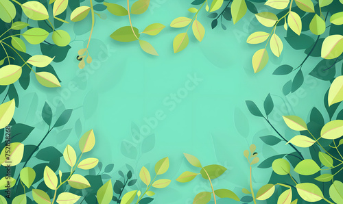 Green leaves and stems on a Turquoise background Generative AI 
