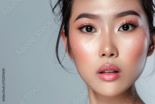 Close Up Portrait of Woman With Makeup. Generative AI
