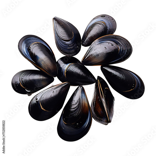 Black mussels isolated on transparent background