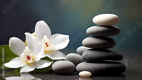 Soothing zen background with pebbles and flowers