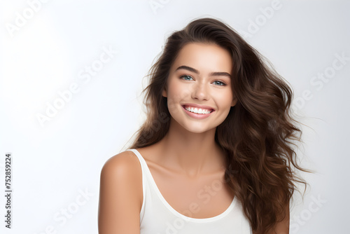 teen girl over white background looking at camera with a beautiful smile