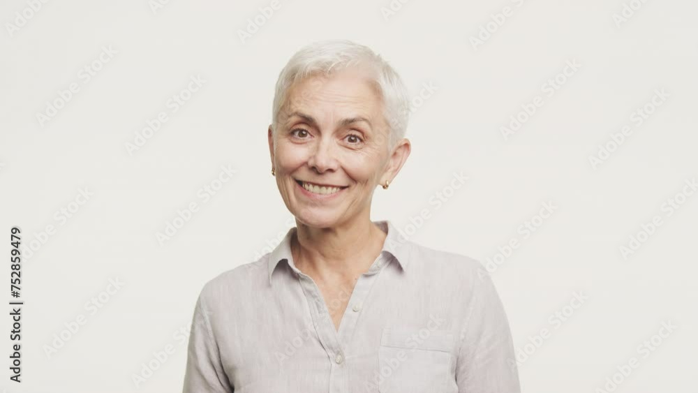 Radiant Senior Woman Nodding Head with a Warm Smile Radiant Senior Woman Nodding Head with a Warm Smile