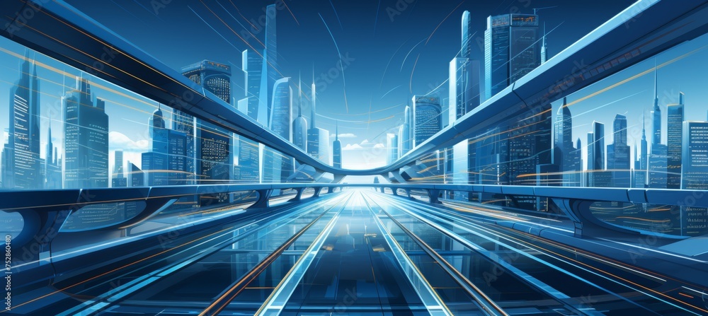 Obraz premium 3d futuristic smart city skyline eco concept with skyscrapers, towers, and tall buildings.