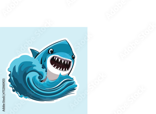 Shark vector illustration cartoon mascot blue marine ocean fish animal predator danger