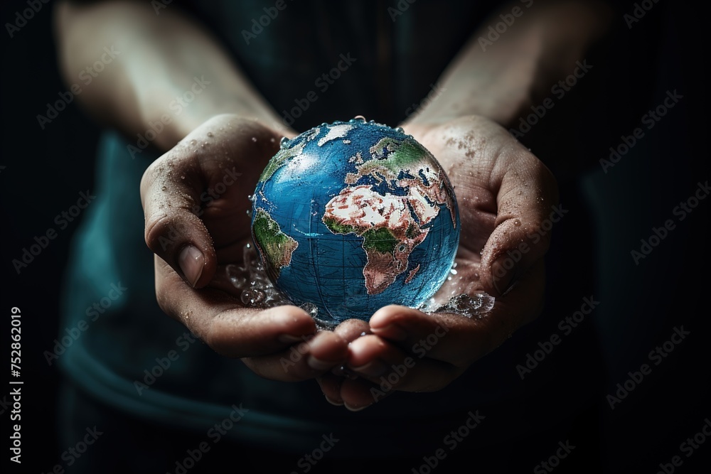 Crystal Land? in the hands of a man, taken close. The environment, the preservation of a clean planet, the concept of ecology. An Earth Day. Crystal Land? in the hands of a man, taken close. The environment, the preservation of a clean planet, the concept of ecology. An Earth Day.