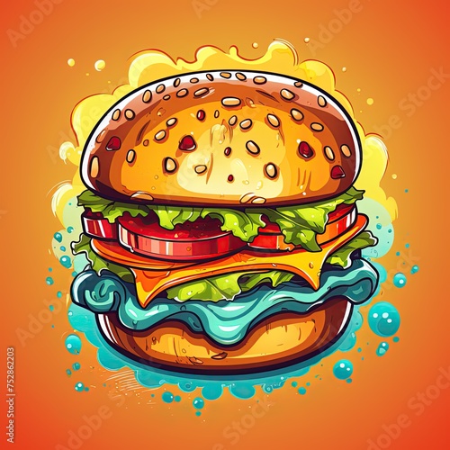 Hamburger sticker design. T shirt, print, logo. Ai Generative