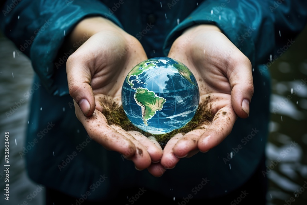 Crystal Land? in the hands of a man, taken close. The environment, the preservation of a clean planet, the concept of ecology. An Earth Day. Crystal Land? in the hands of a man, taken close. The environment, the preservation of a clean planet, the concept of ecology. An Earth Day.