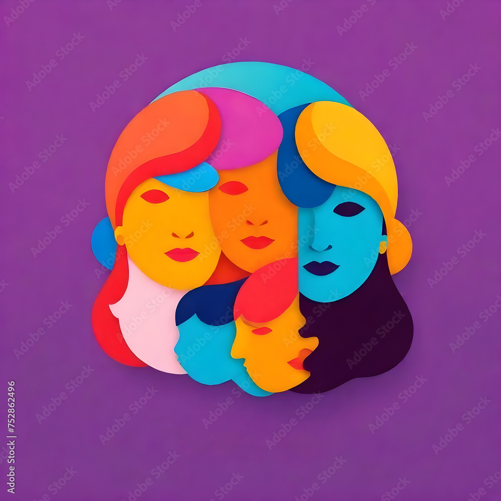 a colorful illustration of a woman's face with diversity faces a colorful illustration of a woman's face with diversity faces