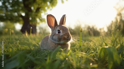 Charming Bunny in the Grass: A Serene Moment in the Meadow