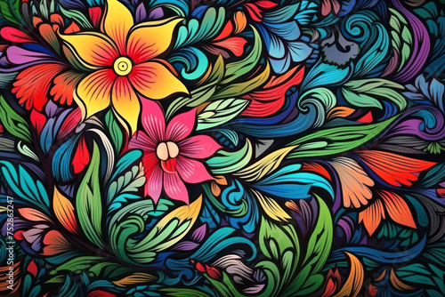 Colorful floral seamless pattern with flowers and leaves. Vector illustration.