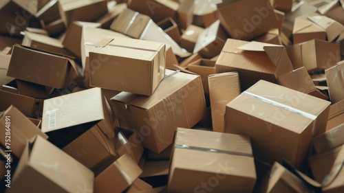 Chaotic pile of cardboard boxes, hinting at a recent move or delivery.