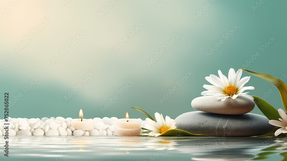 Spa still life with flowers and zen stones in tranquil pool Spa still life with flowers and zen stones in tranquil pool