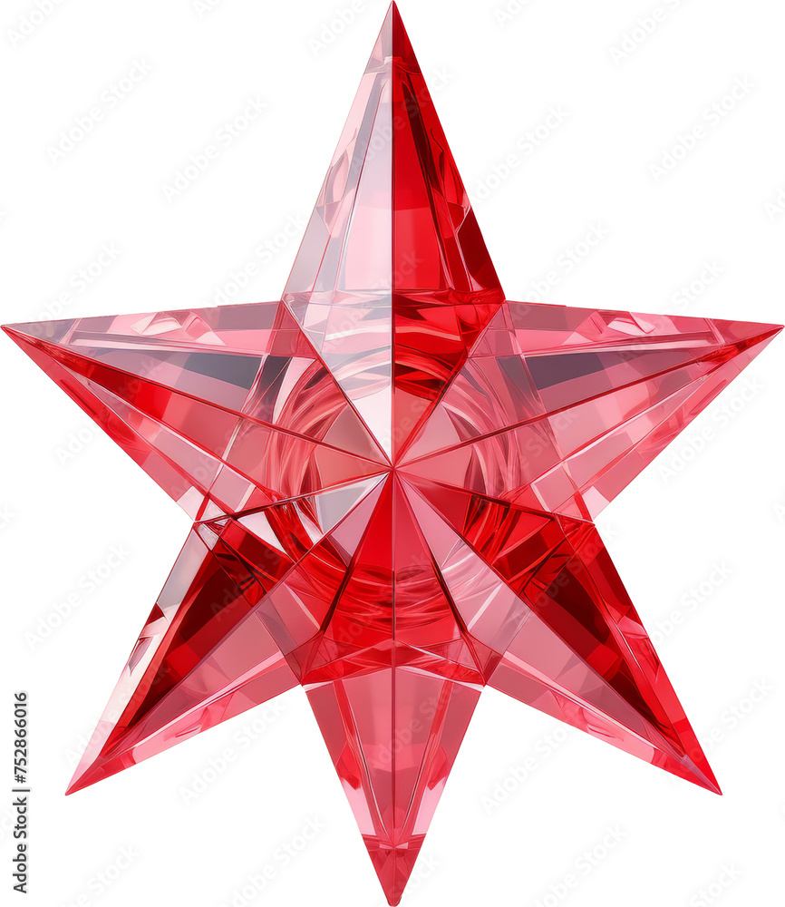 red star,red crystal shape of star,star made of crystal diamond gem isolated on white or transparent background,transparency 