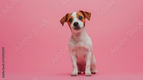 jack russell terrier on pink background