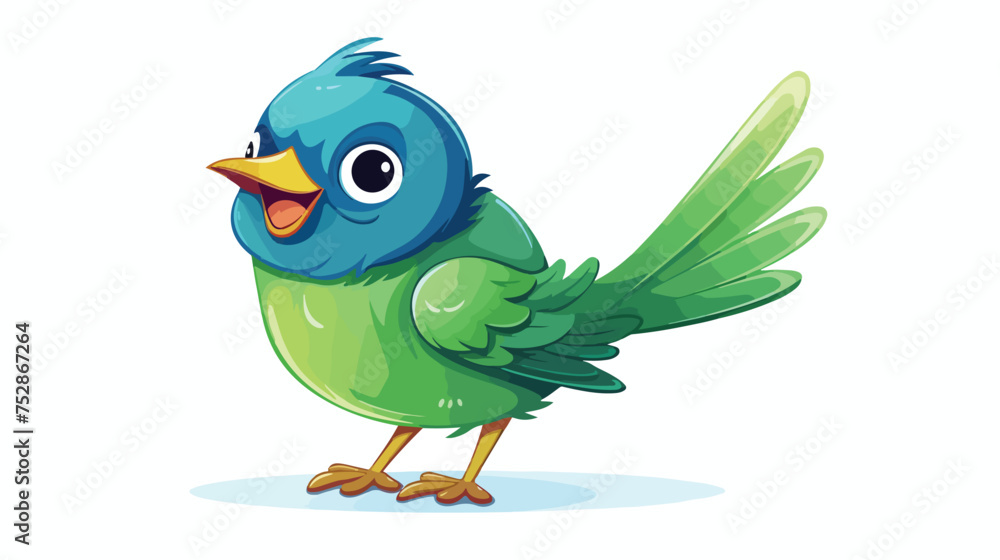 Green bird freehand draw cartoon vector illustration