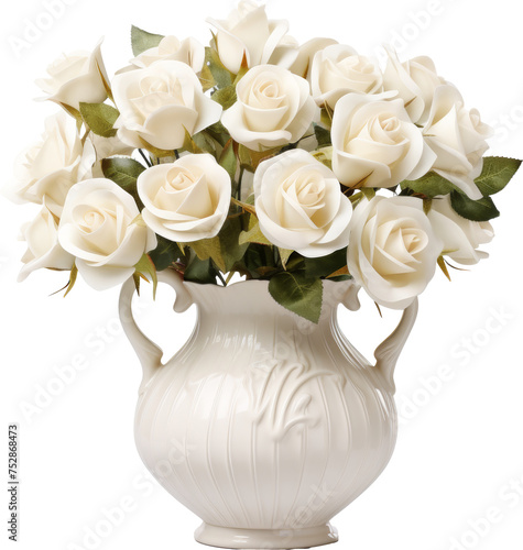 white roses in white vase isolated on white or transparent background transparency 
