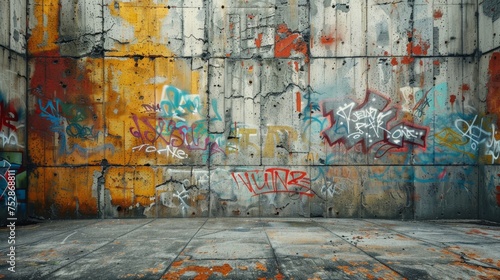 Graffiti on Rusty Concrete Wall photo