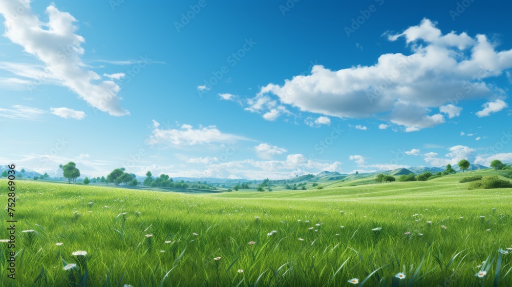 Lush wide grass field with a vividly clear sky overhead Lush wide grass field with a vividly clear sky overhead