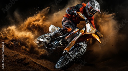 Motocross rider catching air, dynamic and bold