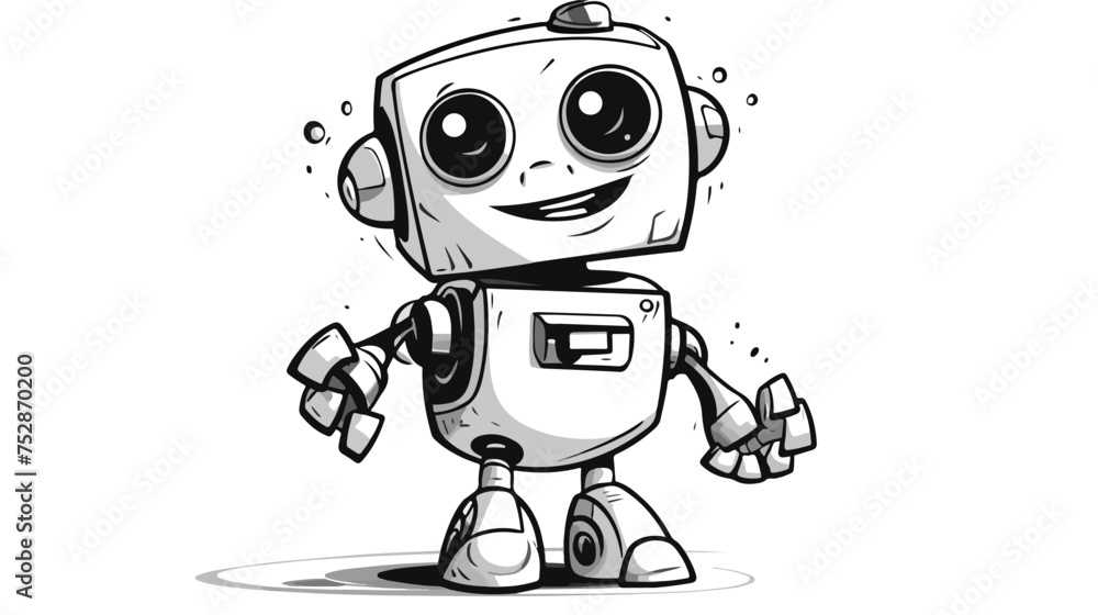Happy cartoon robot freehand draw cartoon vector 