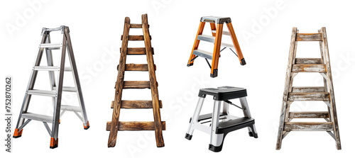Different ladder collection isolated on transparent background. Generative AI