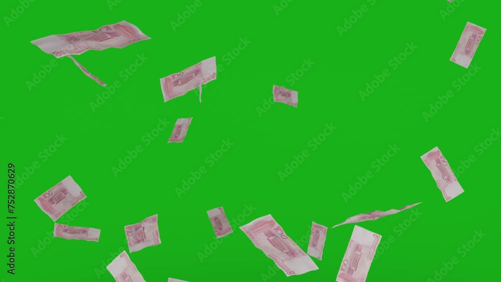 Banknotes Raining Down 21 Maret 2024 Money rain. 100 Yuan Chinese banknotes money falling down ...