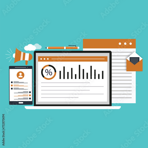 Web Template. Concept for Digital marketing agency, digital media campaign flat vector illustration 