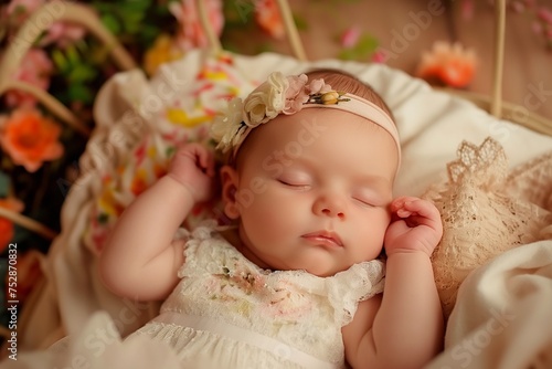view of newborn baby sleeping