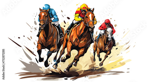 Horse race freehand draw cartoon vector illustration photo