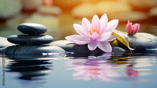 A pile of zen stones with flowers