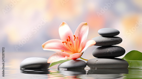 A pile of zen stones with flowers