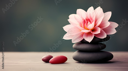 A pile of zen stones with flowers