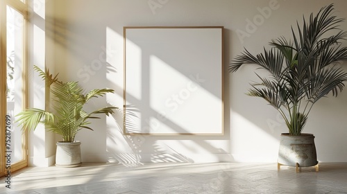 mock up poster frame in modern interior background  living room 