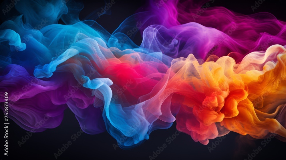 Obraz premium Rainbow-colored smoke against a dark background, ephemeral and vibrant