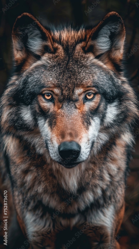 Fototapeta premium a wolf portrait looking direct in camera with low-light 