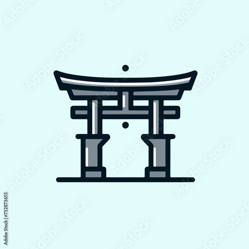 Torii gate logo design Japanese icon sticker vector.