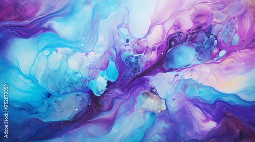 Turquoise and purple water splashes merging, a cool and warm color contrast © FoxGrafy