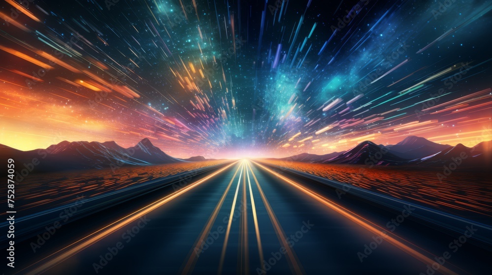 Visual metaphor of high-speed internet as a digital highway, conveying rapid data transfer - obrazy, fototapety, plakaty 