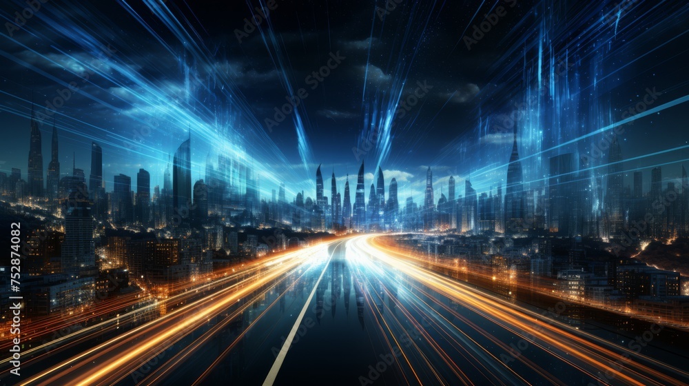 Visual metaphor of high-speed internet as a digital highway, conveying rapid data transfer