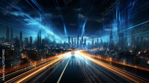 Visual metaphor of high-speed internet as a digital highway  conveying rapid data transfer