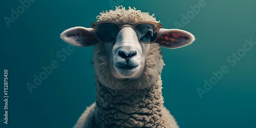 Sheep Strikes a Cool Pose with Shades Radiating a Whimsical Aura. Concept Animals, Photography, Humor, Cool Style, Unique Poses