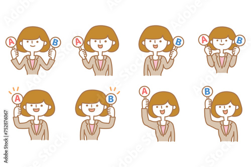 ABテスト　札を上げる女性　バリエーションセット