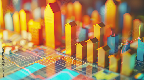 Real Estate Market Overview: Visualization of housing market trends, property sales data, and rental market analysis. Real estate industry analysis concept.