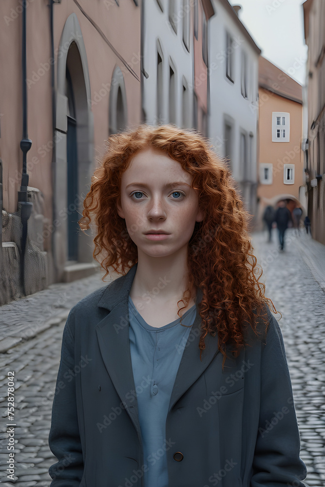 portrait of a thin-faced young woman on the street