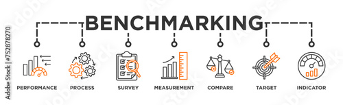 Benchmarking banner web icon illustration concept for the idea of business development and improvement with an icon of performance, process, survey, measurement, compare, target, and indicator